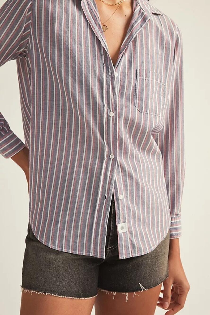 Grayson The Hero Blue Pink White Stripe Button Down Shirt Minimalist 3 / Medium